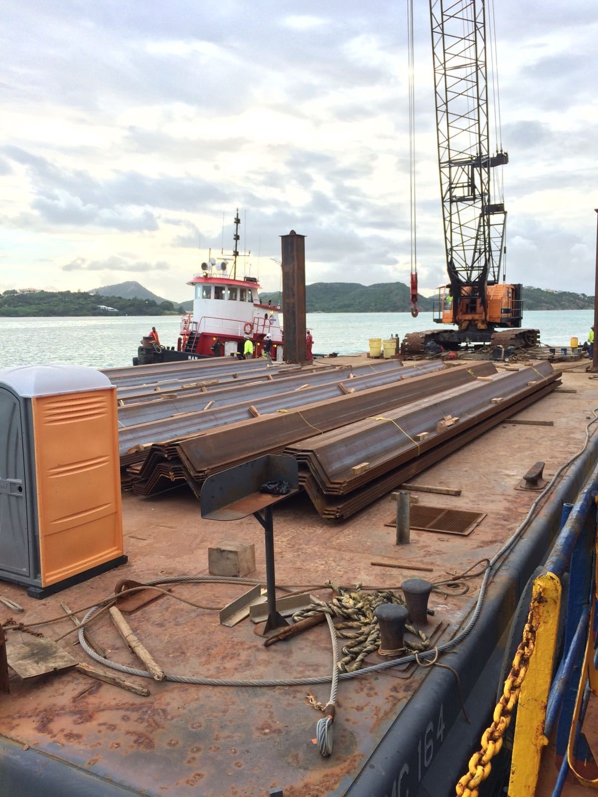 Materials at the port of Antigua for the pier